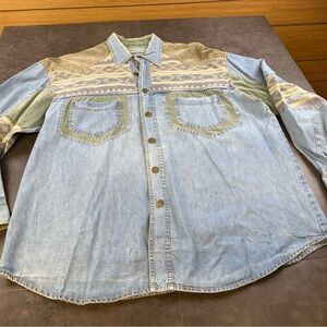 Fryday Women’s Southwestern Denim Button Down Shirt Size Medium